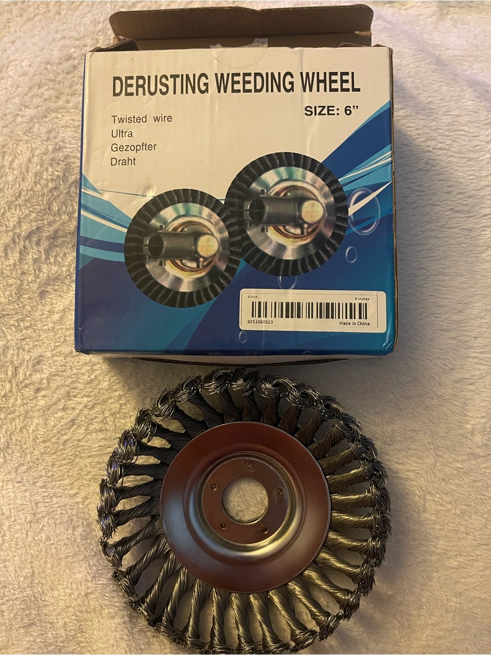Derusting Weeding Wheel 6 in Twisted Steel Wire Arbor Hole 1 in, 1 in Face